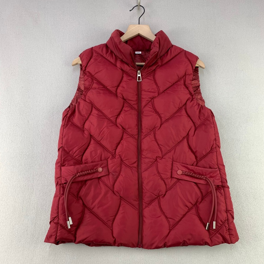 Womens Quilted Puffer Vest 3XL Red Full Zip Sleeveless Mock Neck Jacket